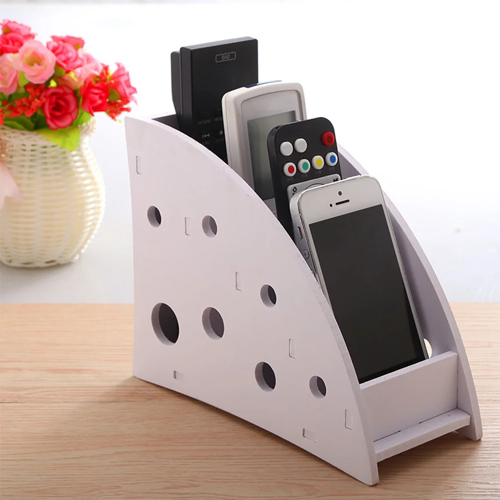 Stationery Holder for Desk Desktop Organizer Wood Container Remote Control White