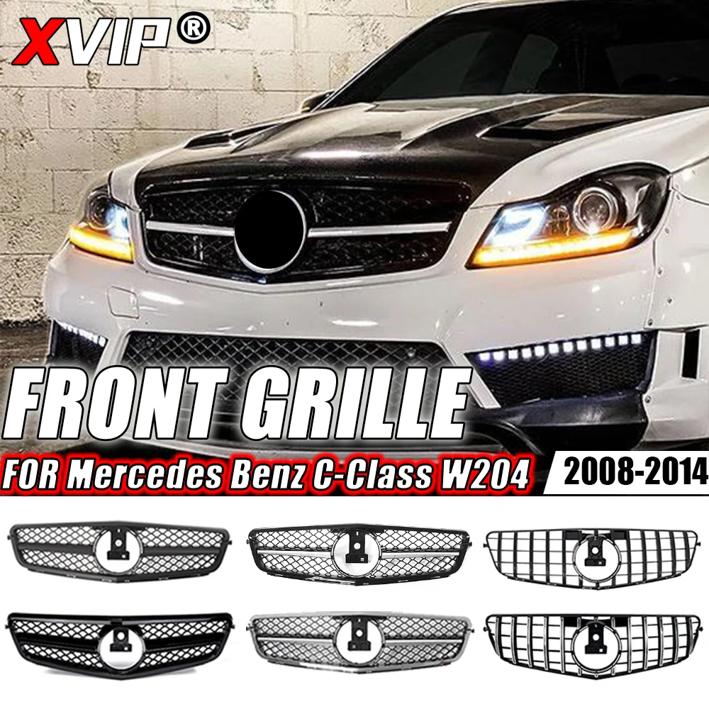 

XVIP Chrome Silver Sport Style Racing Grille For Mercedes Benz C-Class W204 2008-14 C180 C200 C230 Chrome GTR Style Upper Grille