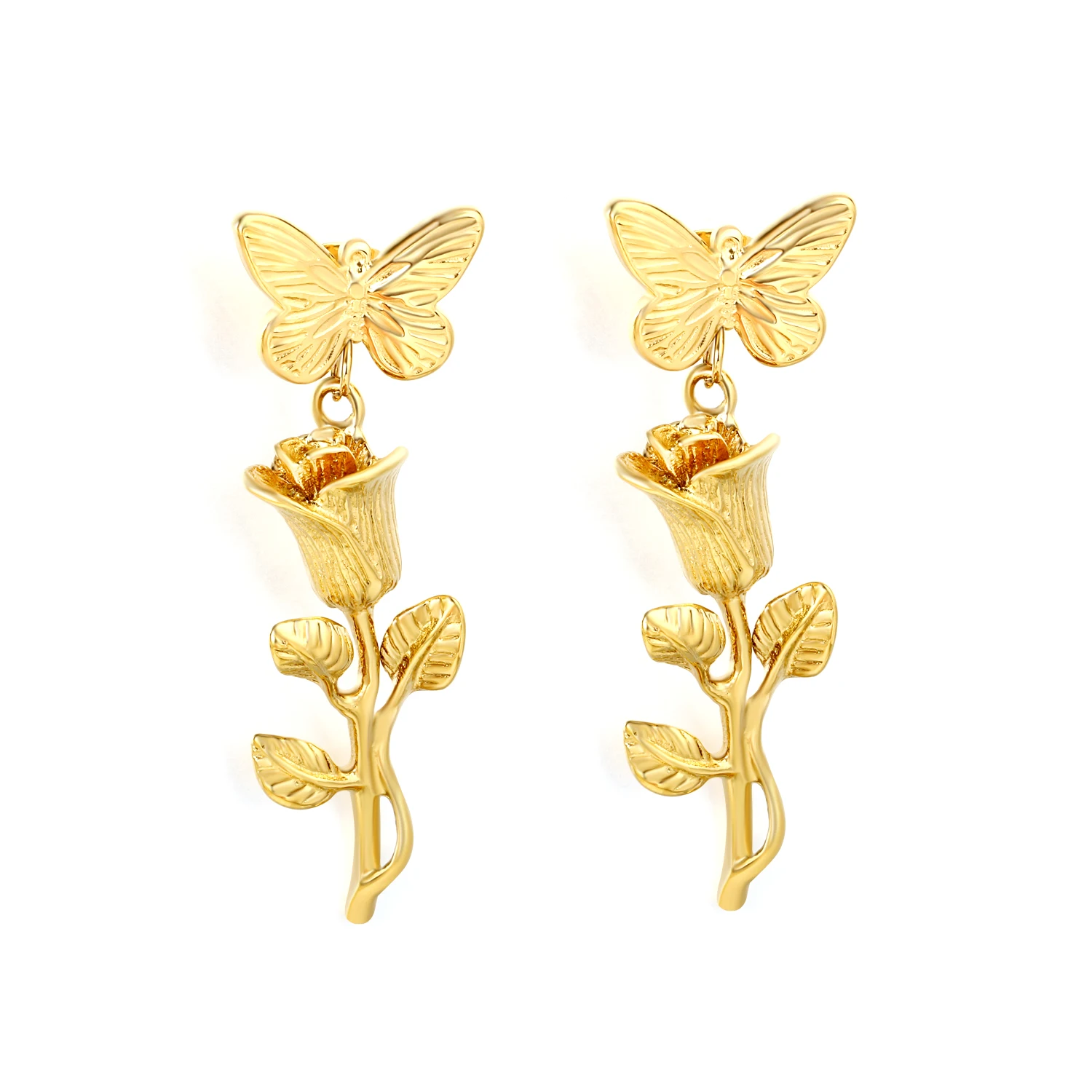 Modisches Kreatives Design Rosen-Anhänger Ohrstecker Nischen-Edelstahl Vergoldeter Schmuck Elegante Exquisite Damen-Accessoires