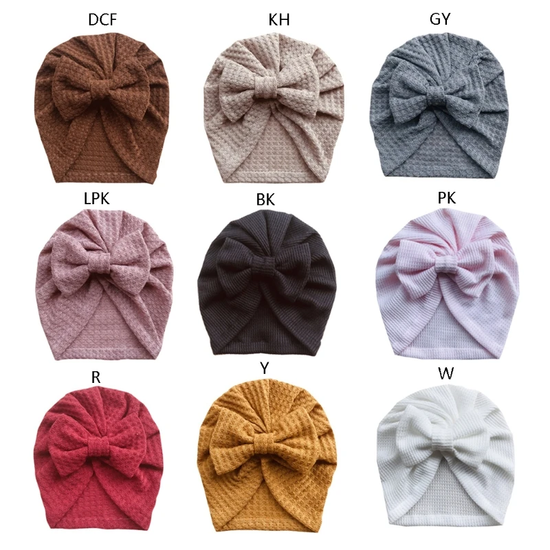 Solid Crochet Knitted Bow Baby Hat Turban Newborn Headwraps for Infant Toddler Girls Boys