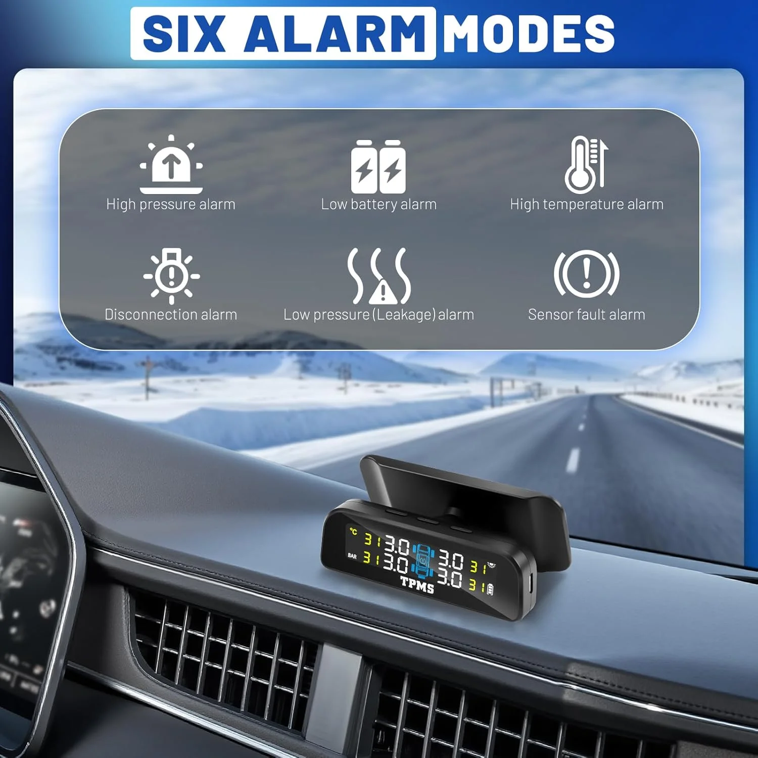 Tire Pressure Monitoring System with Solar Charge LCD Display Real TimeTPMS with 4 External Sensors For Car RV SUV MPV Truck - Image 2