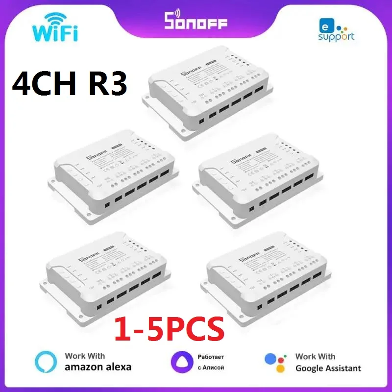 

1-5PCS Sonoff 4CH R3/4CH PRO R3 4 Gang WiFi Smart Switch Module RF Remote Lights Switch Support 4 Devices Works With Alexa