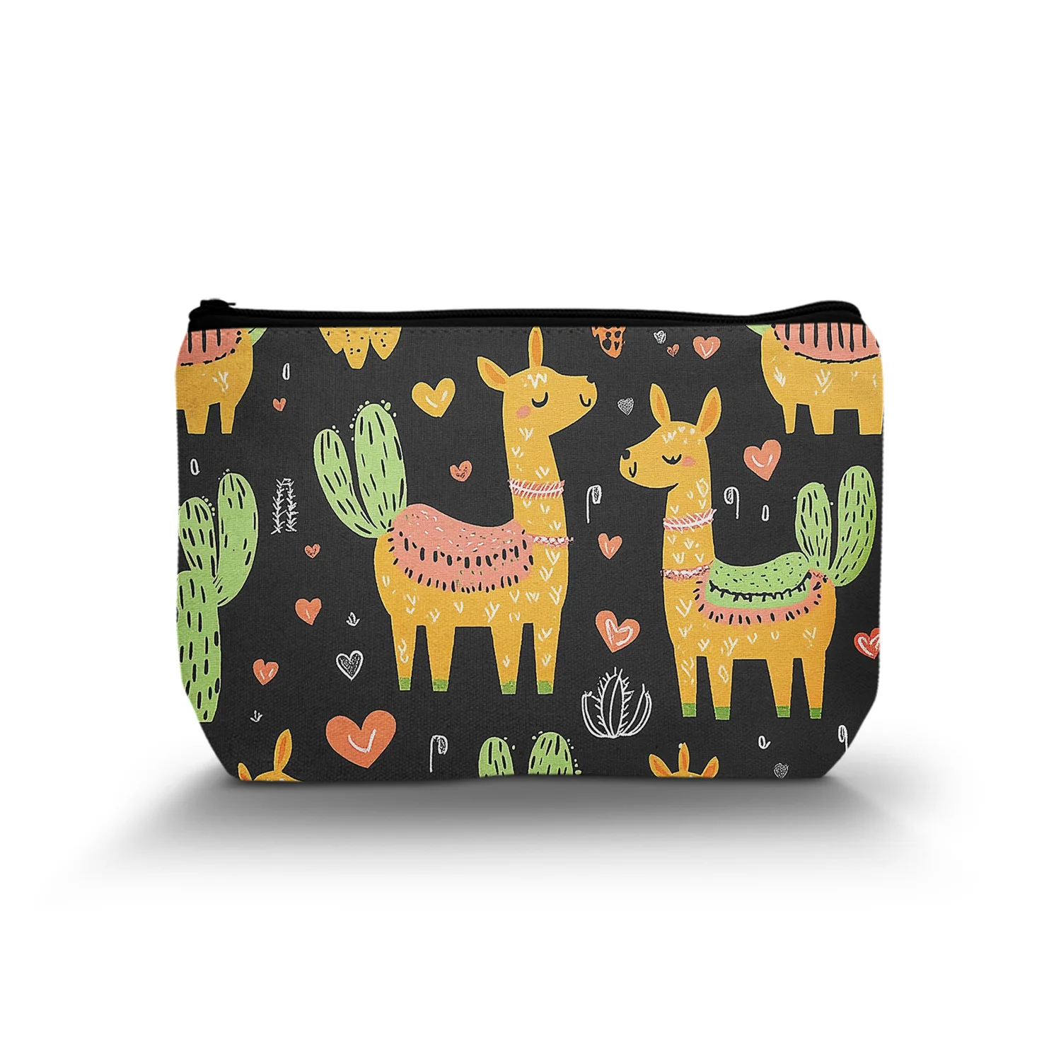 1Pc Retro Alpaca Cactuses Makeup Bag Lamas Hearts Cosmetic Bag For Women Make Up Bag Portable Travel Organizer