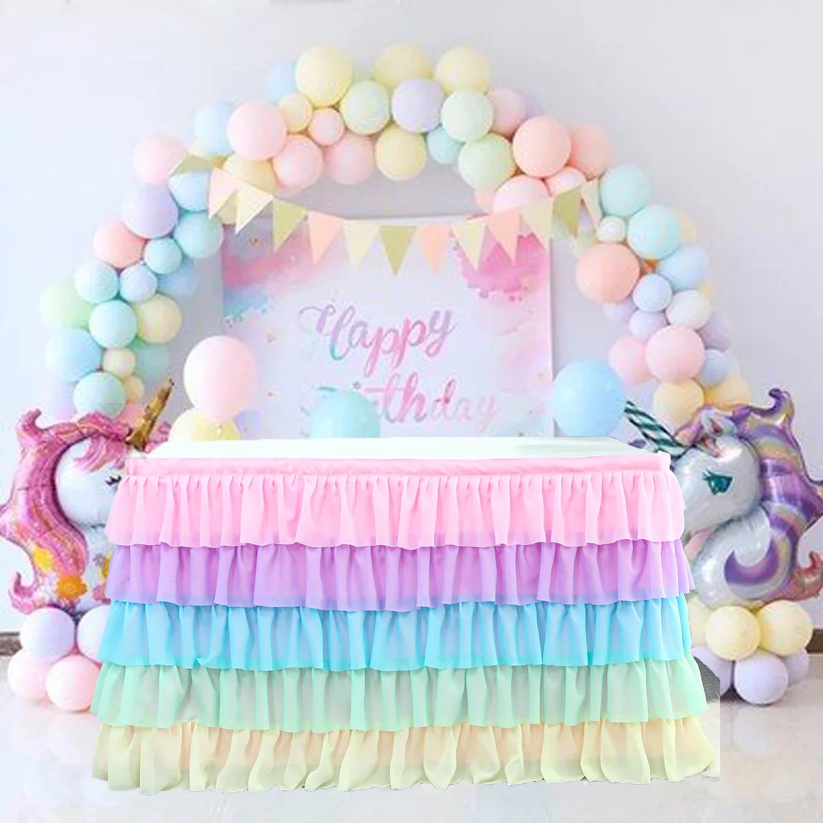 5 Layers Poly Tablecloth Table Skirt Wedding Birthday Party Pleated Mermaid Table Girth Jupe De Table Anniversaire