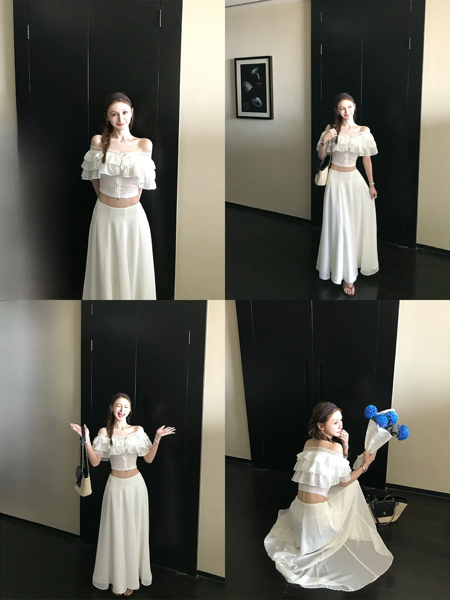 

Модный комплект Skk Store Chiang Mai Holiday South Xiang: топ на одно плечо с кружевом и шифоновым подолом и юбка для женщин