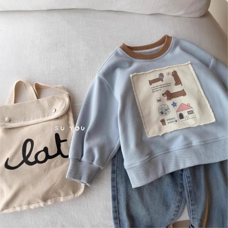 UNITIM Herbst Kinder Jungen Sweatshirts mit Hundemotiv Kinder Babys Jungen Pullover Lässiger Rundhals-Kragen Kleinkinder Jungen Langarm – Detail 3