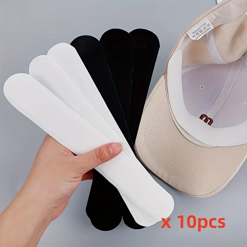 10pcs Hat Sweat Absorber Stickers Summer Cap Liner Bands Sweatband Visor Hat Size Reducer Adhesive Sweat Absorbing Strips Pads