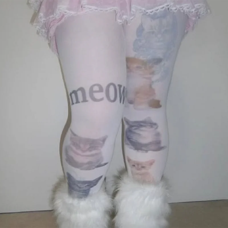 

Kawaii Cute Cat Printed Long Socks for women Harajuku Japanese Style Over Knee High Socks Pantyhose Y2K Style Role Playing Socks