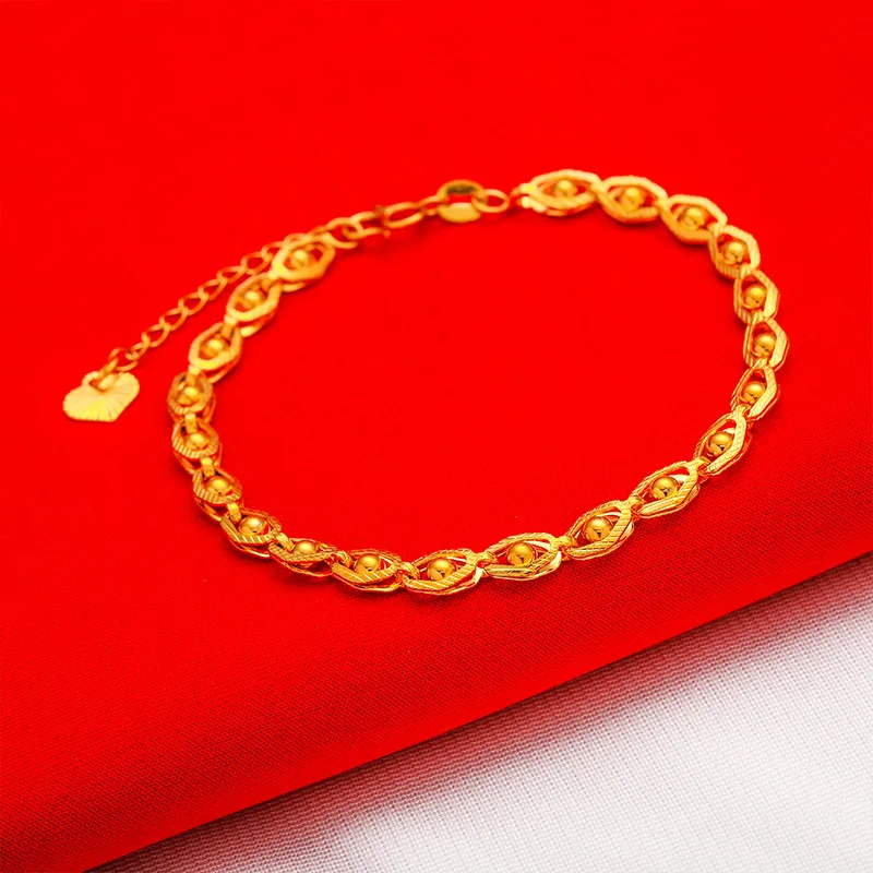 100% Pure Gold Look New Vietnamese Sand Gold Vintage Phoenix Eye 24K Gold Plated Clover Bracelet Perfect Wedding Festival Gift