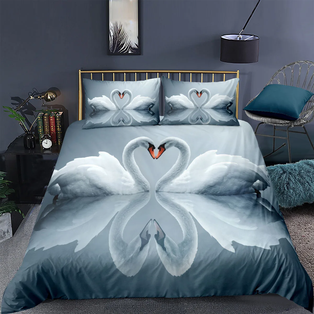 

Swan Duvet Cover Set White Swan Lake Comforter Cover Twin Ocean White Swan Bedding Set For Couple Valentine's Day Gift