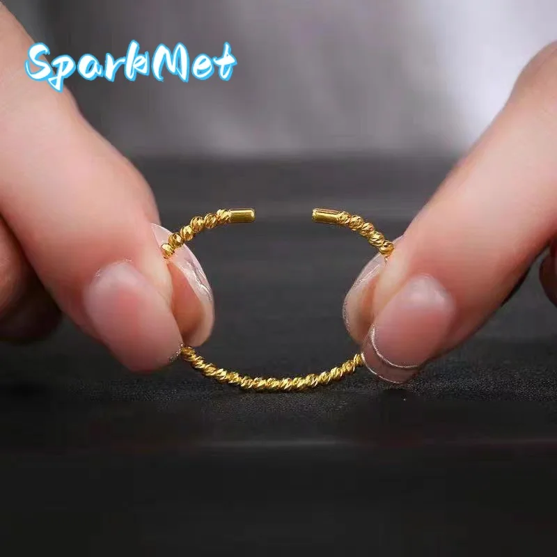 

Sparkmet Disco Ring for Women 9999 24K Real Gold Fashionable Flashing Gold Bead Slim Circle Elastic Memory Opening Ring
