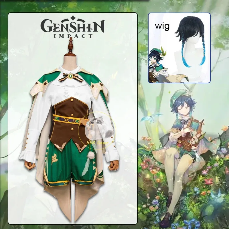 

Venti Cosplay Genshin Impact Cosplay Costume Uniform Barbatos Chinese Style Venti Wig Halloween Costumes for Women Wendi Windy