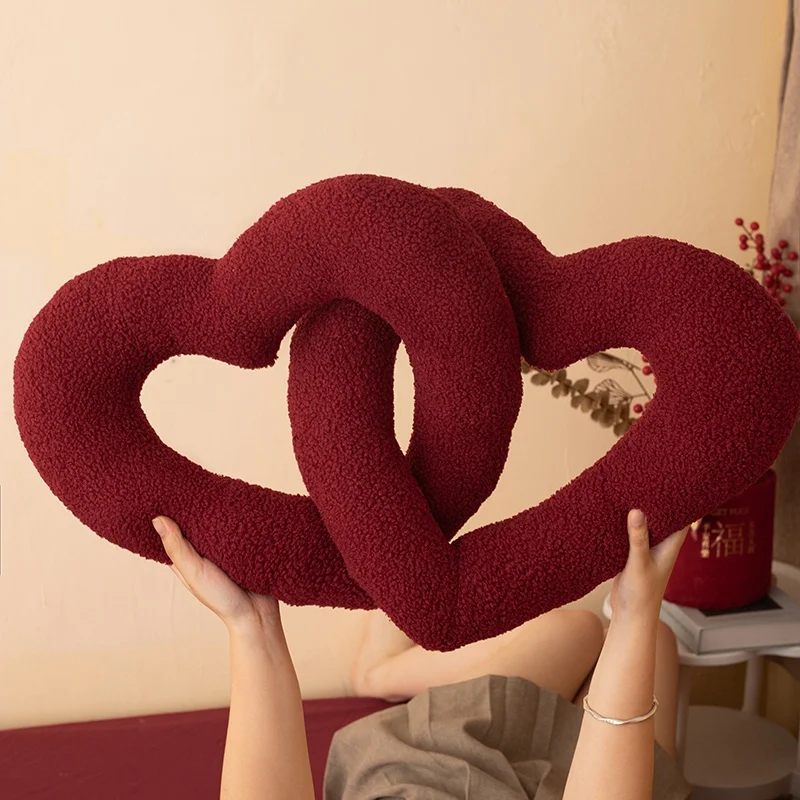 Oreiller en peluche avec nœud d'amour rouge 40x70cm, coussin romantique en peluche, décoration de canapé et de chaise, cadeau pour petite amie