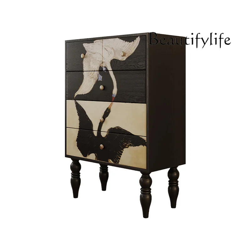 French Retro Solid Wood Sideboard European Entry Lux Living Room Locker Modern Home Storage Cabinet