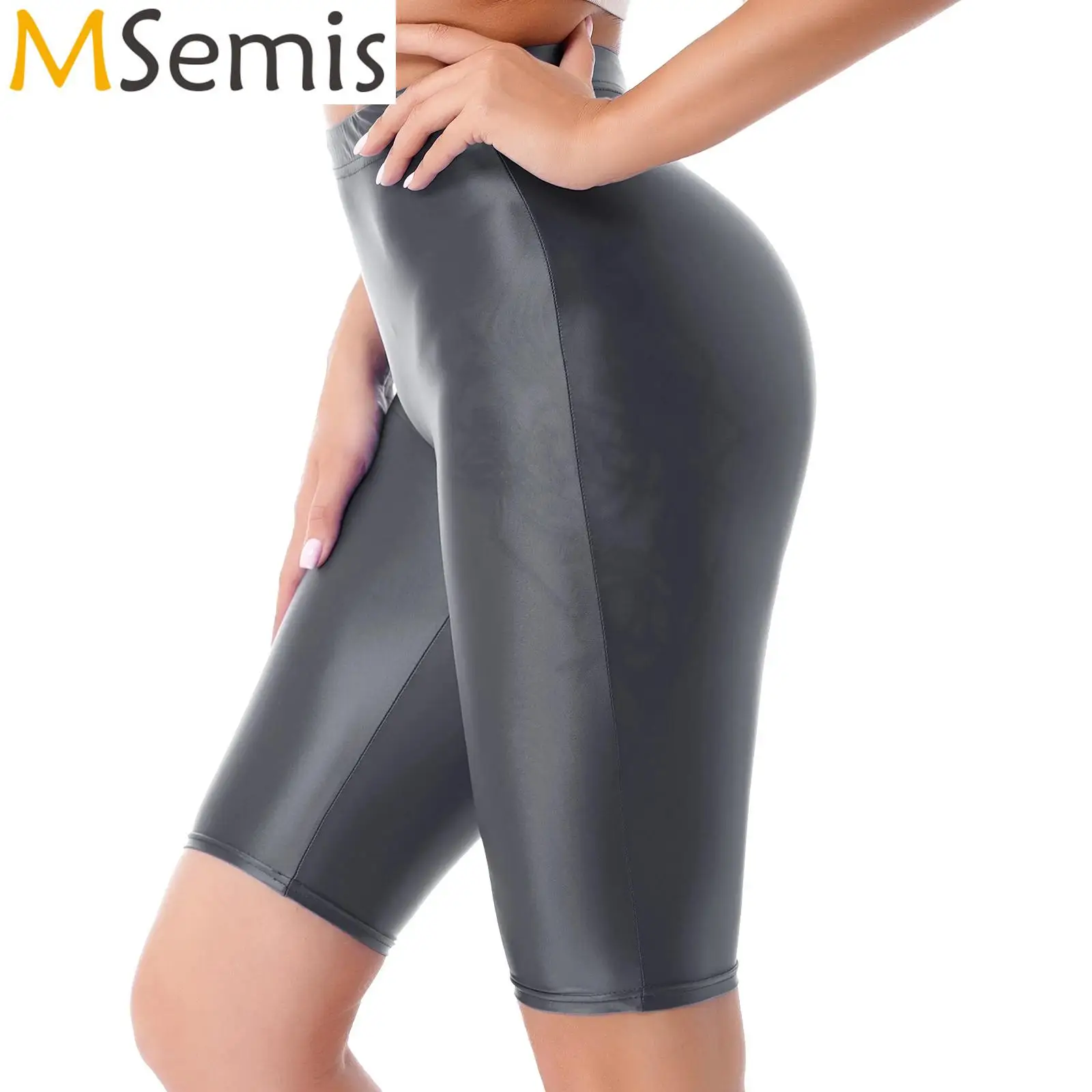 

Women's Swimsuit Bottoms Glossy High Waist Swimming Shorts Elastic Waistband Short Leggings Swimwear Workout Sports Bottoms