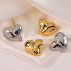 Stainless Steel Big Love Heart Stud Earrings For Women Girls Gold Color Non-fading Fashion Ear Jewelry Party Gifts Wholesale