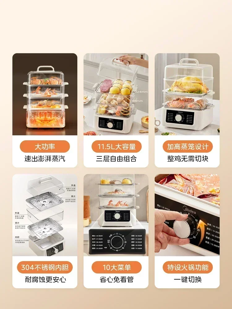 Multifunctional household three-layer steamer - multi-layer large capacity steamer. Steamer steamer pot