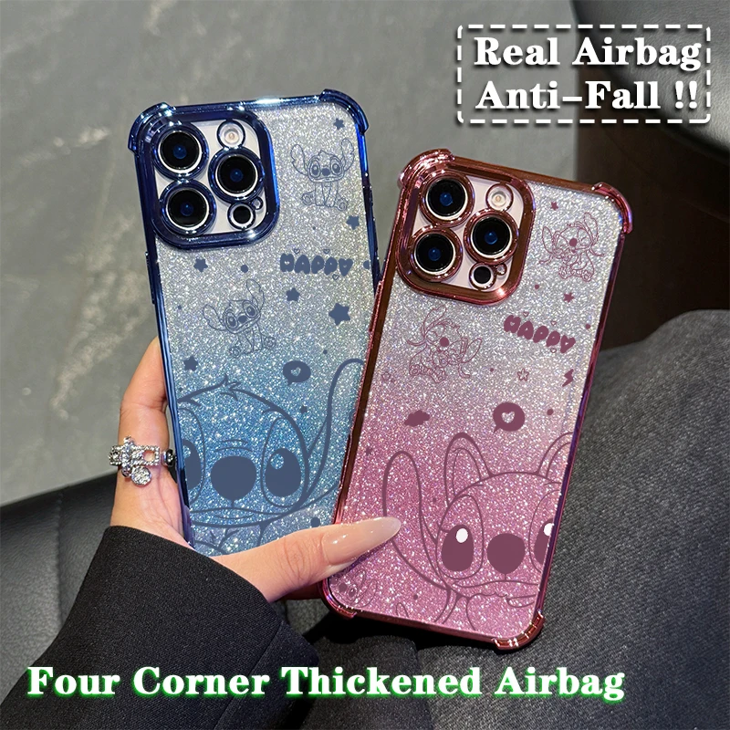 Disney Pink Stitch Plating Case For Infinix Hot 40i 30 30i 10s 9 Play Smart 8 7 Note 40 Spark Go Shockproof Anti Fall Cover