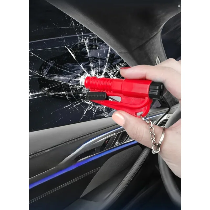 Emergency window breaking hammer, emergency call whistle, keychain, multifunctional three in one safety escape tool