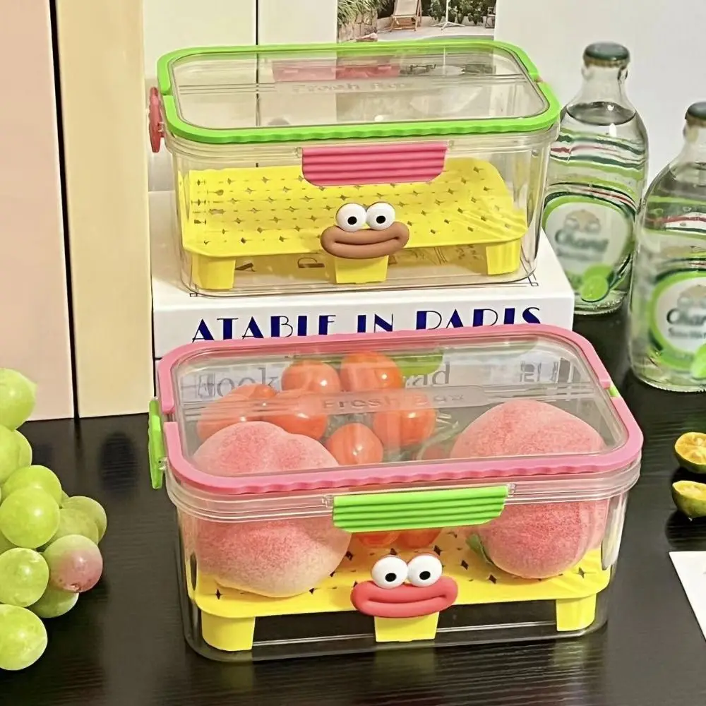 

Sealed Food Storage Container with Lid Save Space Refrigerator Storage Box Portable Large Capacity Drain Basket with Handle