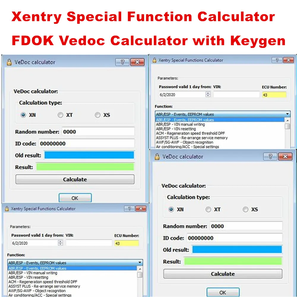 

old DAS Xentry Special Function Calculator Keygen and FDOK Vedoc Calculator Keygen for MB Star C3 C4 C5 C6 j2534