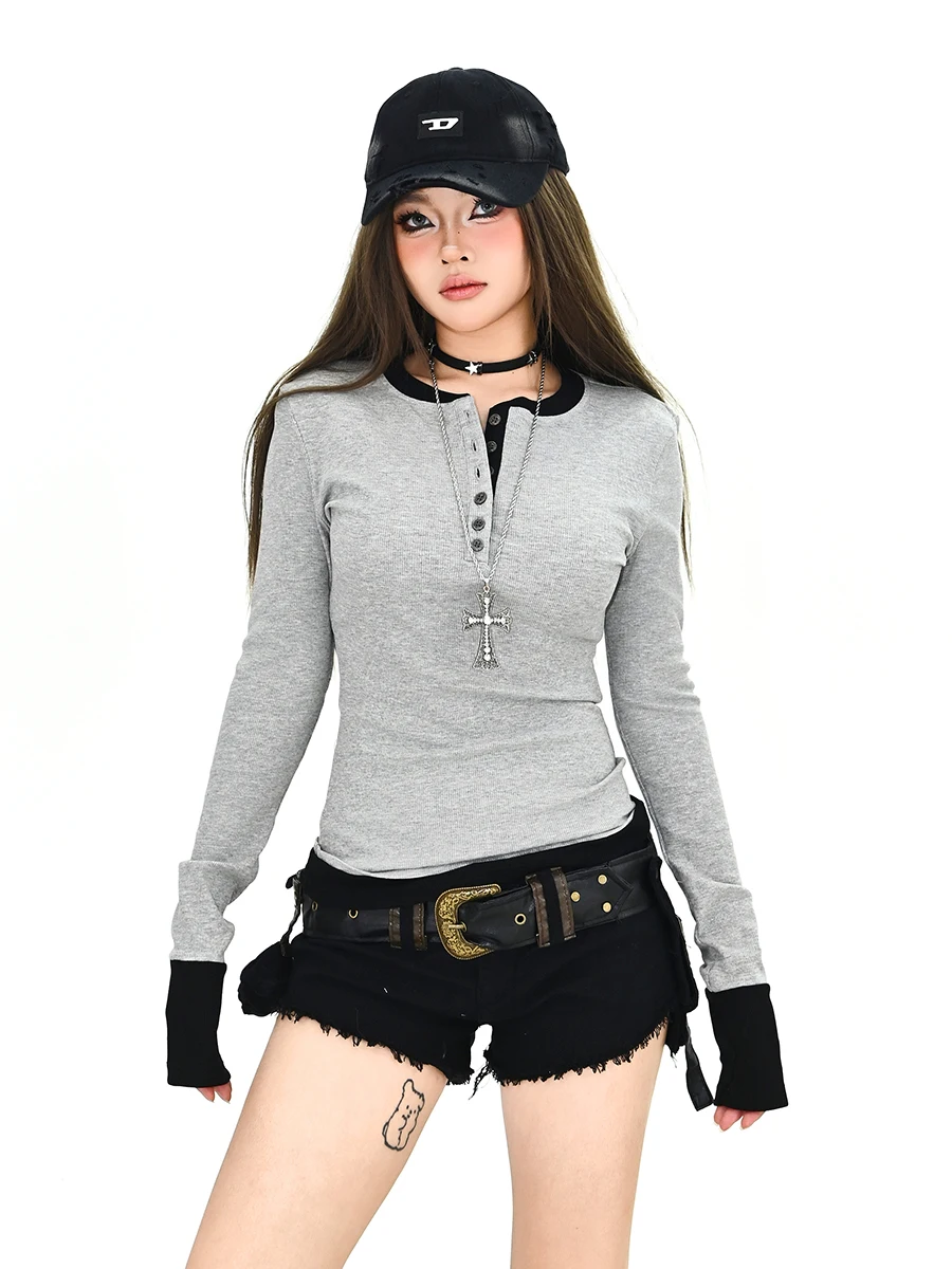 

Street Sle Long Sve T-irt Women's Spring 2026 New High Street Sexy Slim Fit round Ne Digital Print Casual Top