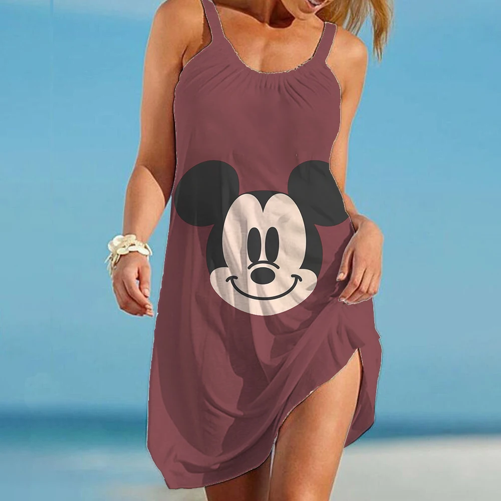 เซ็กซี่แฟชั่นหลวมสลิง Seaside Beach Backless Boutique ฤดูร้อน3D พิมพ์2022 Disney Mickey และ Minnie ชุดเดรสว่ายน้ำ