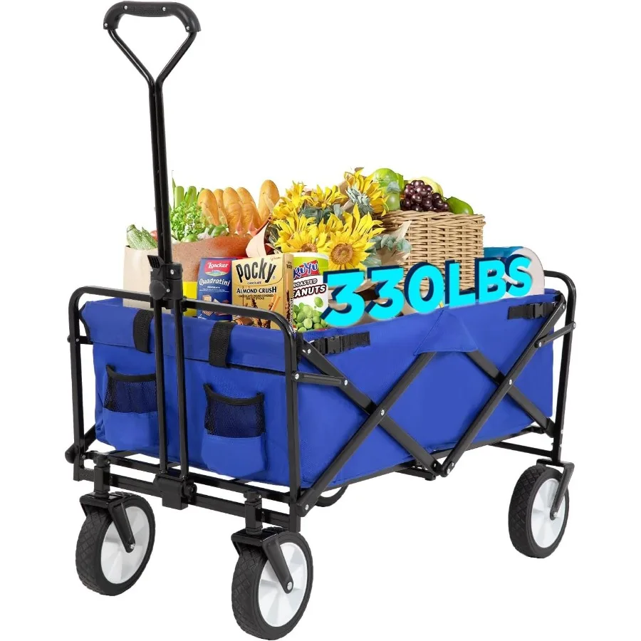 

39''L Collapsible Wagon Cart Heavy Duty Utility Folding Wagon for Outdoor Sports 330 LBS Weight Capacity Camping Garden and Sho