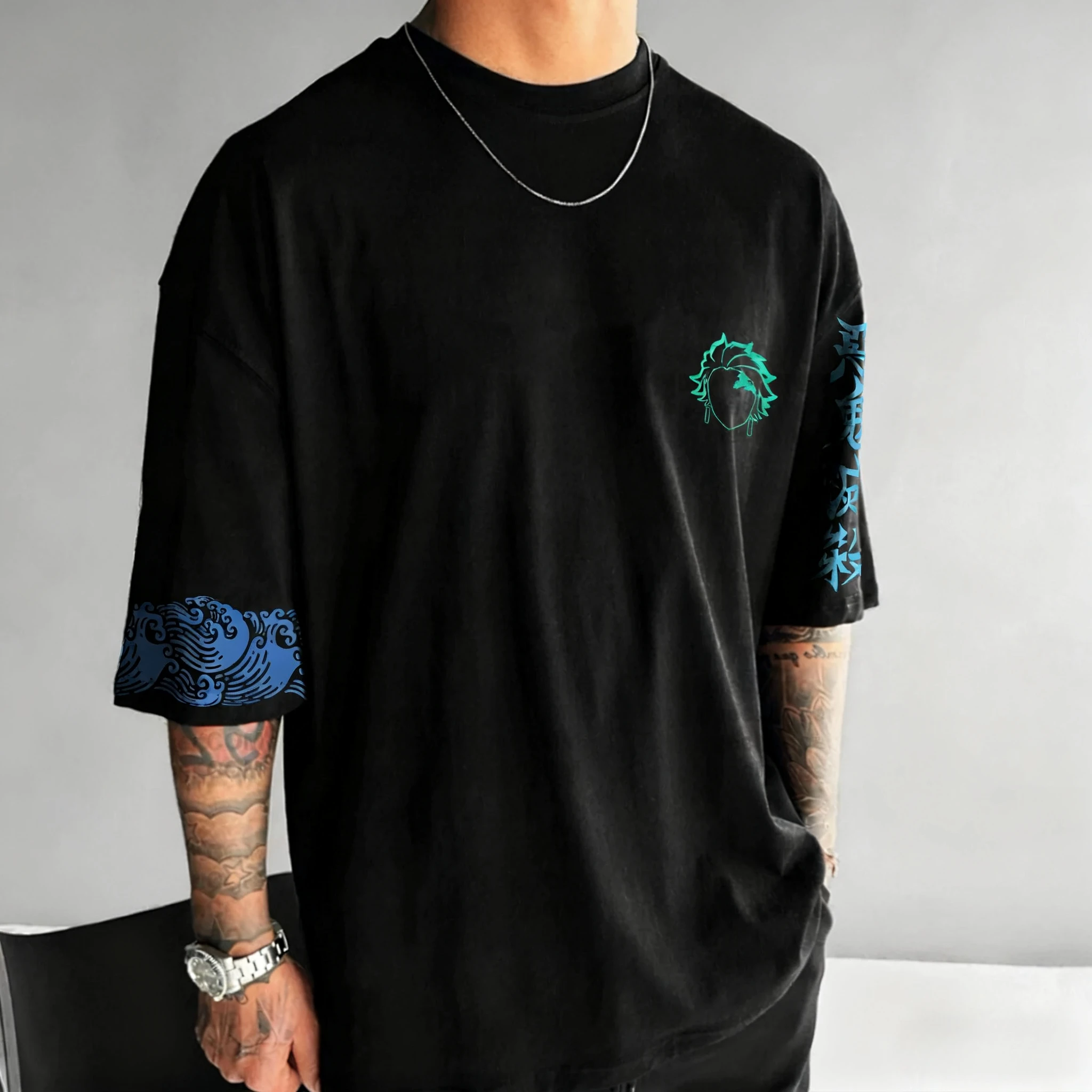 شيطان القاتل الرجال والنساء تي شيرت الصيف جديد كامادو تانجيرو أنيمي مطبوعة الشارع الاتجاه Y2K عادية فضفاض الوالدين والطفل