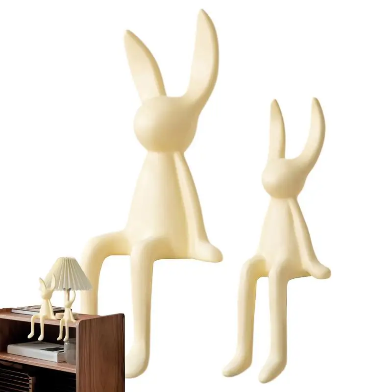 

Декор кролика, 2 керамические праздничные сидячие мультяшные фигурки кролика, настольная центральная часть кролика, очаровательный пасхальный декор для стола