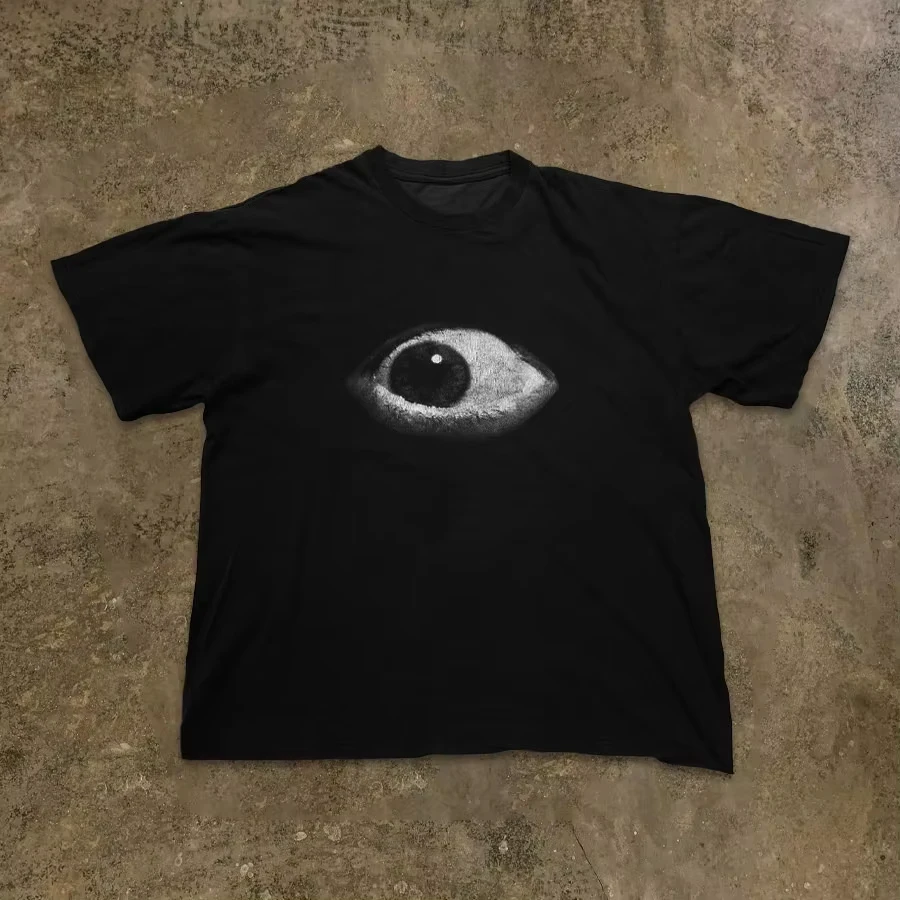 New Vintage Grunge Eye Graphic T-Shirt for Men Women, Black and White Realistic Eye Print Casual