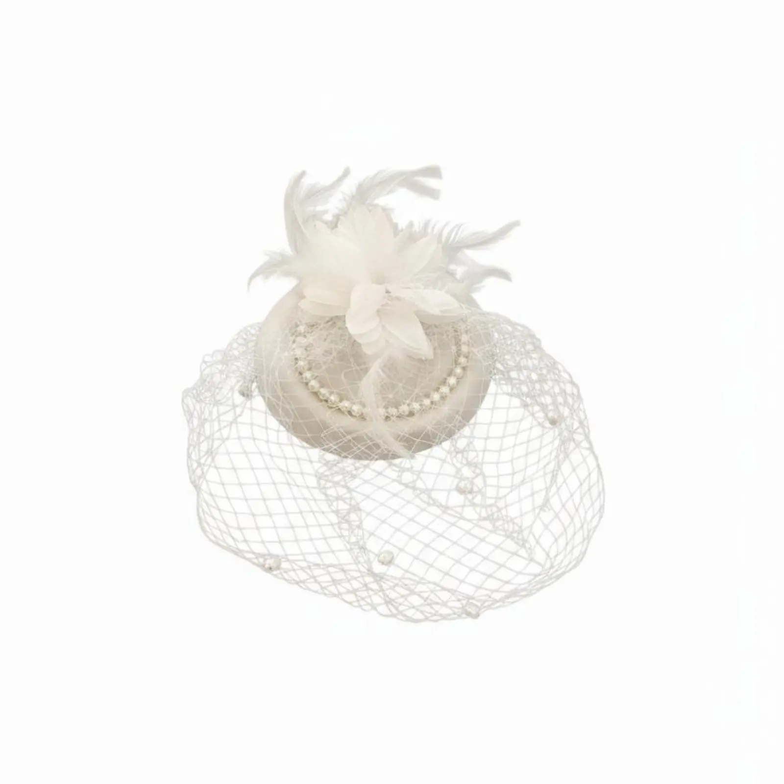 

Mesh Ed Fascinator Hat Elegant Design Vintage Pillbox Hat Feather Bead Headpiece Net Mesh Feather Fascinator Hair Fastener