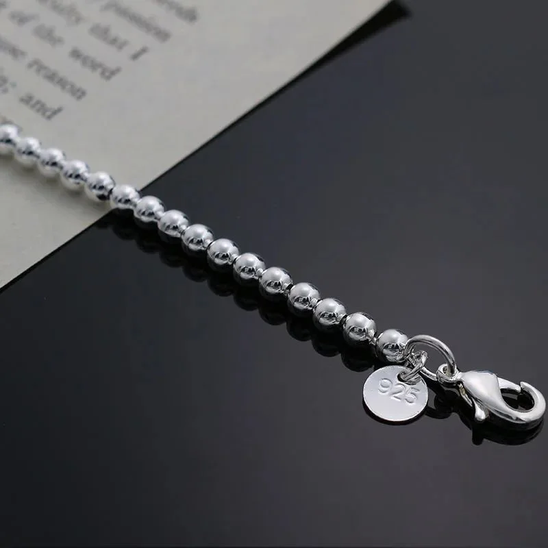 Fashion Elegant 925 Sterling Silver 4mm Beads Chain Women Cute Bracelet High Quality Gorgeous Jewelry