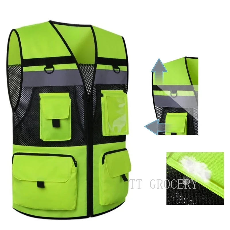 Imagem -02 - Colete de Segurança Reflexivo com Bolsos Ferramenta Trabalho Respirável Gilet Malha Alta Visibilidade Workwear