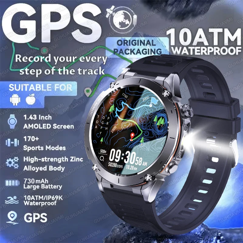 

Новинка 2025 года, военные BDS + GALILEO GPS, умные часы, компас, 10 АТМ, водонепроницаемые, встроенные, двухдиапазонные, GNSS, спортивные, фитнес-трекеры, умные часы