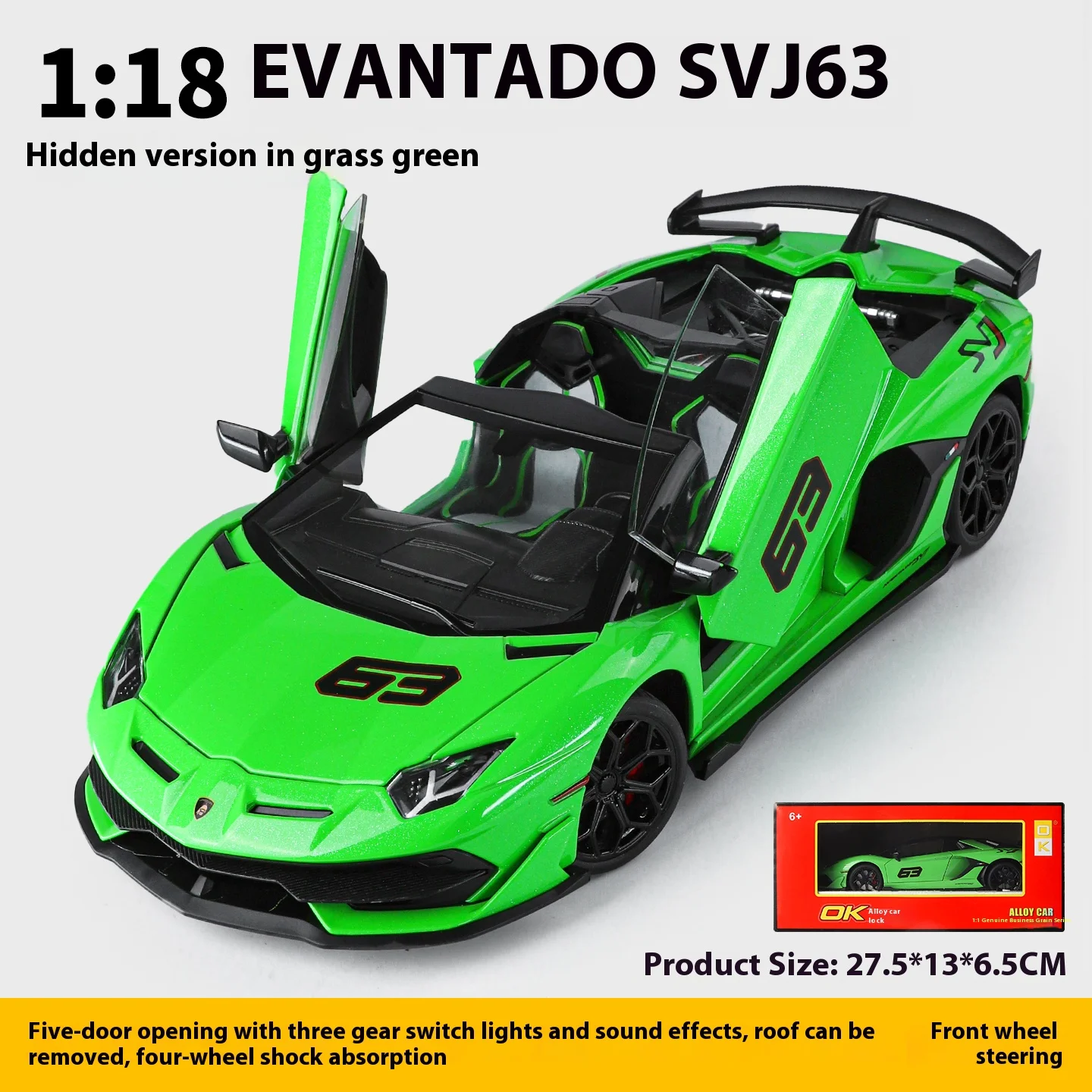 Grote 1/18 Aventador SVJ Supercar Model Simulatie Interieur Details Volwassen Collectie Ornamenten Jongen Cadeau Halloween Speelgoed