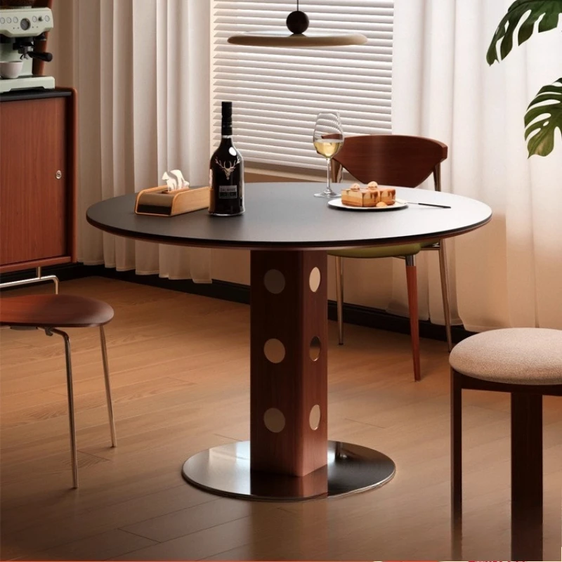 Medieval round table retro leg round dining table Nordic Bauhaus solid wood rock slab dining table