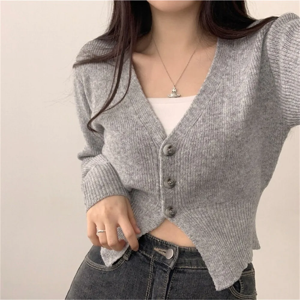 

Slim Fit ort Knitted Cardigan V-Ne Pure Color Korean Sle Autumn Winter New Arrival Women's Ele Thiened Polyester ...