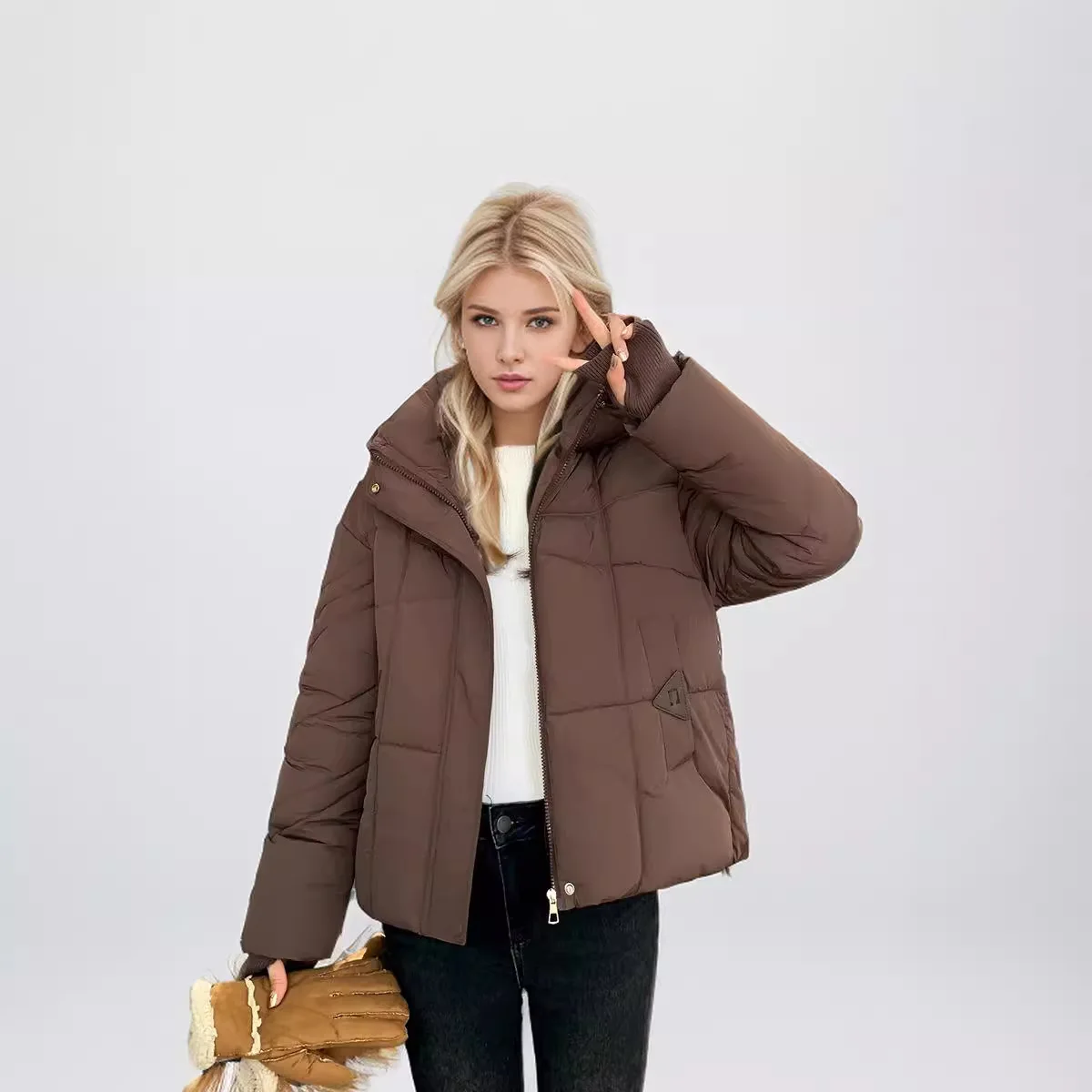 Inverno feminino demi-temporada jaqueta feminina cor pura com capuz curto jaqueta de algodão para feminino engrossar quente senhora parka outwear