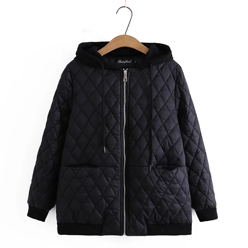 Autumn Winter Coat Women Cotton Padded Jacket New Contrast Hooded Long Sleeve Large Size Thin Cotton Clothes Female Outerwear