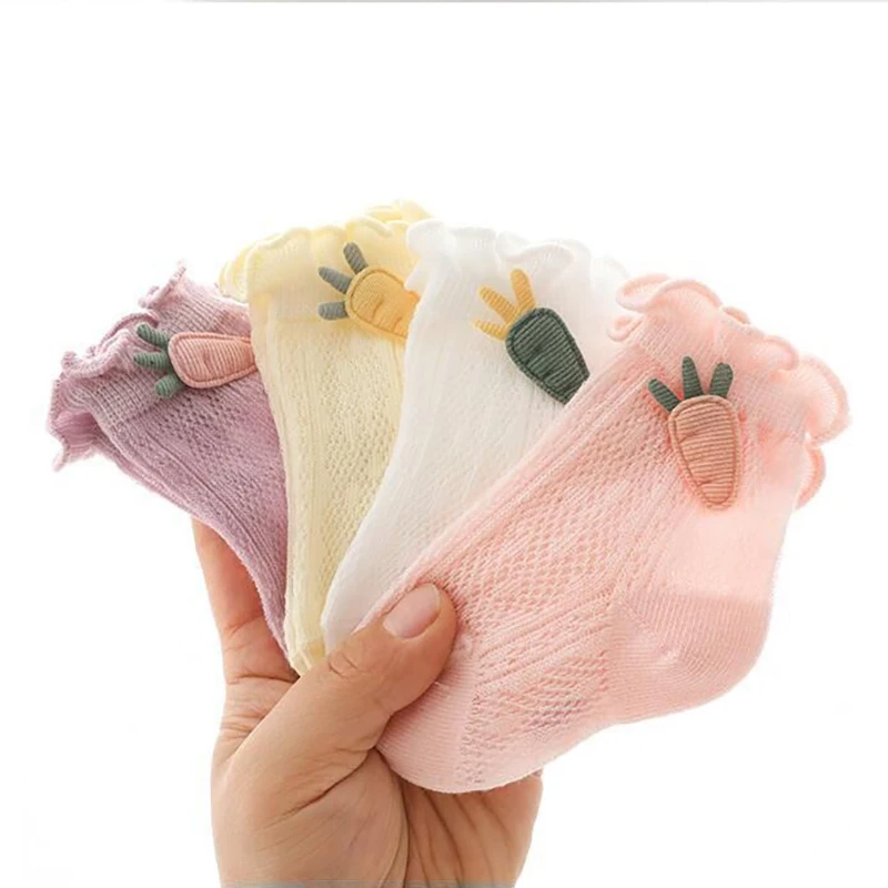 

3 Pairs/lot 0-5Y Baby Socks Summer Thin Breathable Pure Cotton Newborn Socks Cute Wooden Ear Edge Cartoon Radish Kids Socks