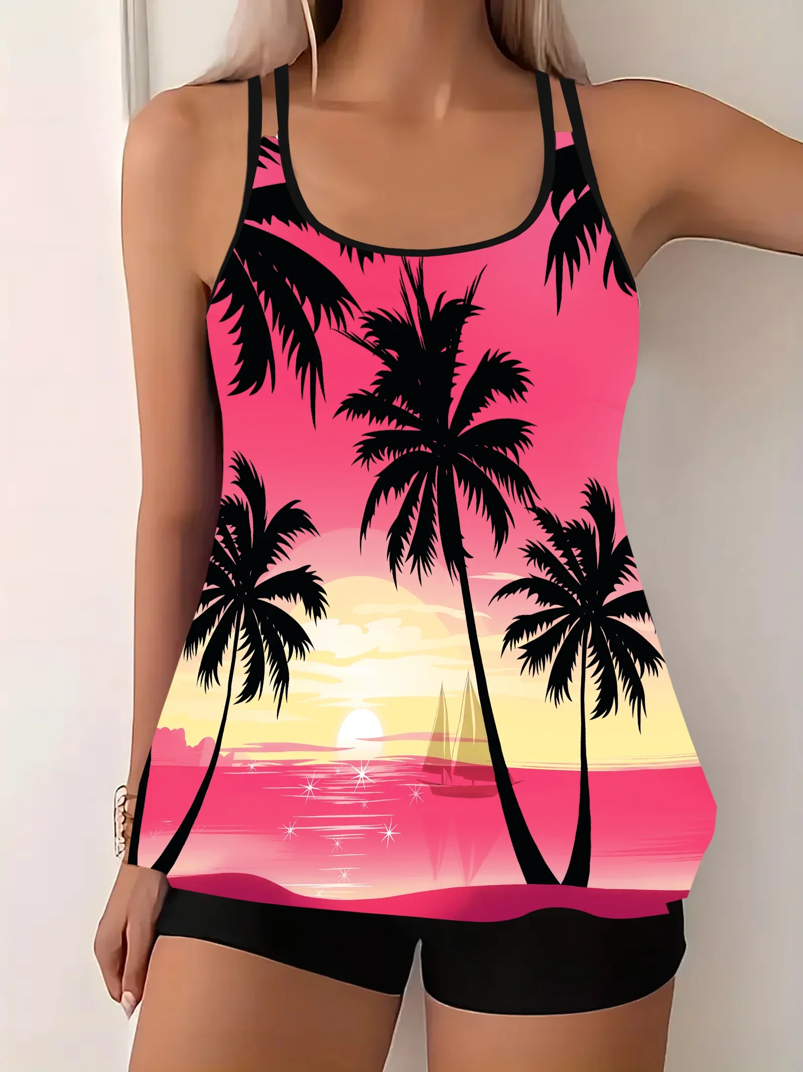 Floral Print V Neck Tankini Sets, Summer Sexy Bikini  Two Pieces Swimsuit, Women's Swimwear & Clothing   Fashion Beachwear