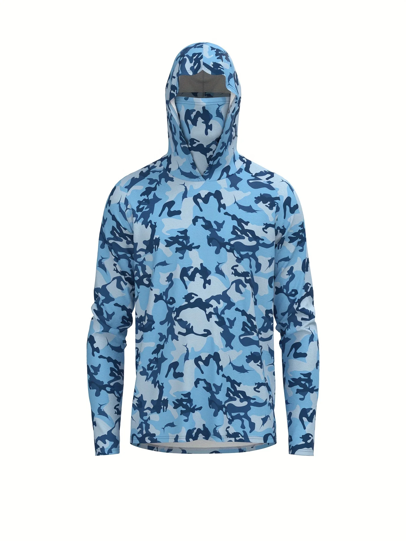 Fish-Pattern Men's Fishing Hooded Shirt with Built-in Visor Sun-Protective Quick-Drying Long-Sleeved Top
