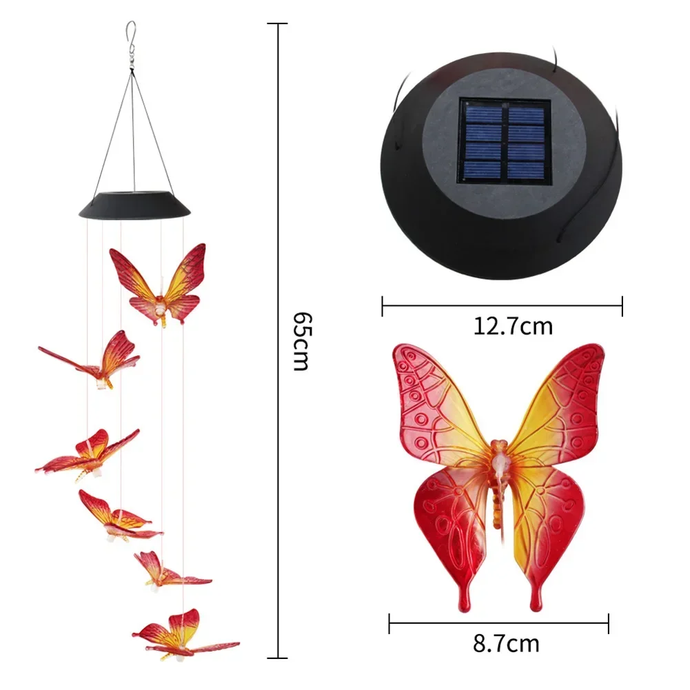 Led تغيير لون الرياح الشمسية الرنين ضوء مقاوم للماء في الهواء الطلق Windchime فراشة ضوء مصباح معلق بالطاقة الشمسية لتزيين الحديقة