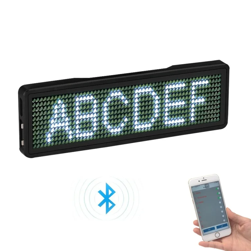 

Bluetooth White Color NB1155 Scrolling led name tag badge, Name card, LED display screen,Taking on the upper clothes, t-shirts.