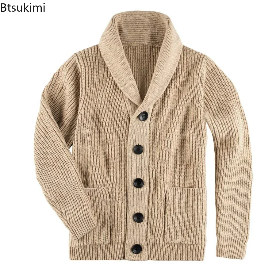 New 2024 Autumn Winter Men Shawl Collar Cardigan Sweater Classic Male Warm Sweater Cotton Pullover Mens Knitwear Clothes Male