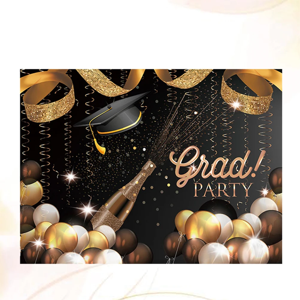 

1pc Grad Party Photographic Backdrop Sparkly Vinyl Cloth Digital Printed Doctorial Hat Party Backgrounds (210x150cm, Without She