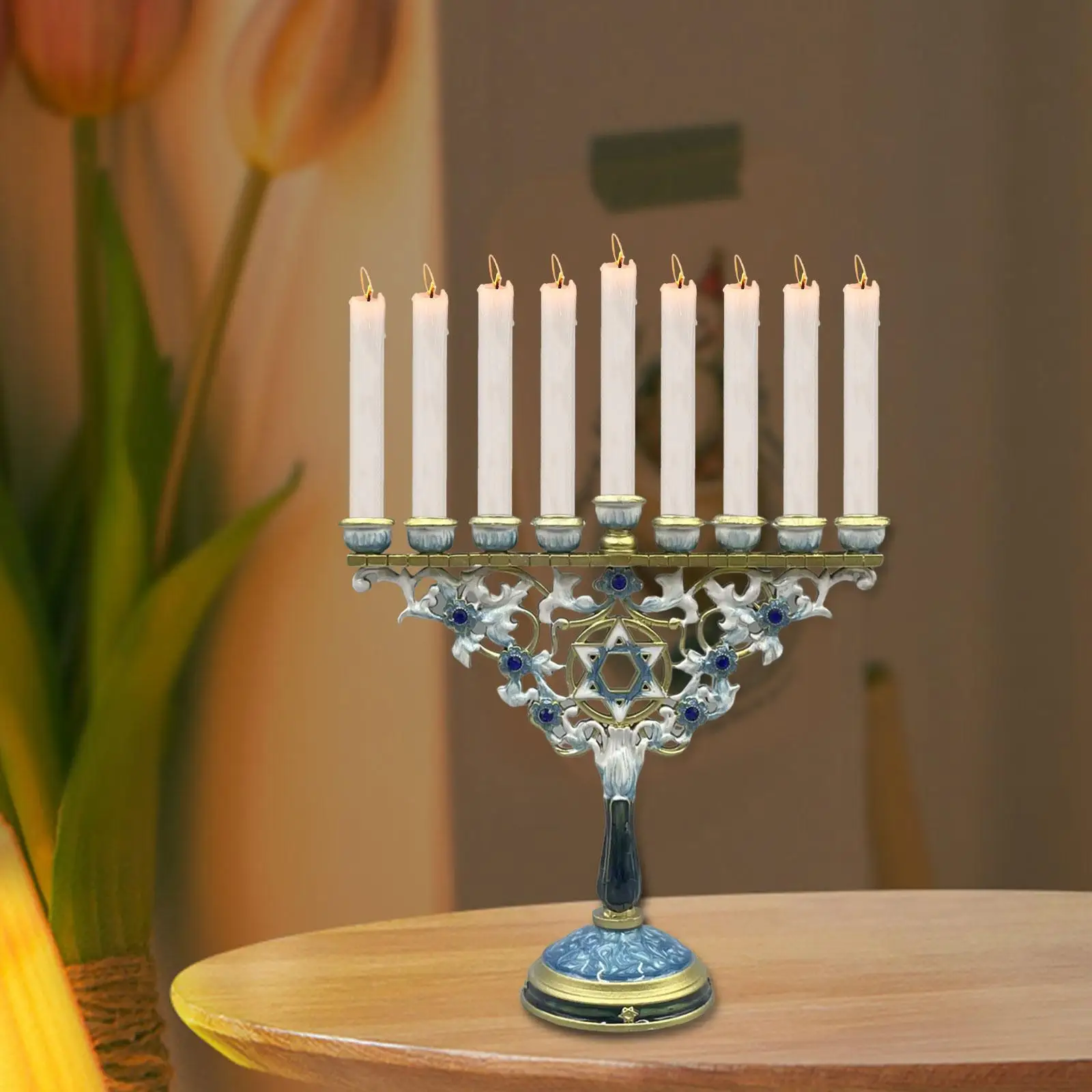 9 Branch Jewish Candle Holder Chanukah Decoration Accessories for Prayer Multifunctional Tabletop Ornament 7.2x6.7 Inches view 4