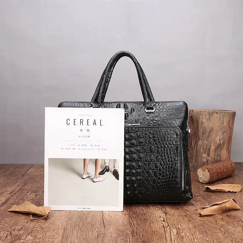 Sac à Main en Cuir group à Motif de Crocodile pour Homme d'Affaires, Étui à Bombes, Double Fermeture Éclair, Sacoche de Luxe pour Ordinateur Portable