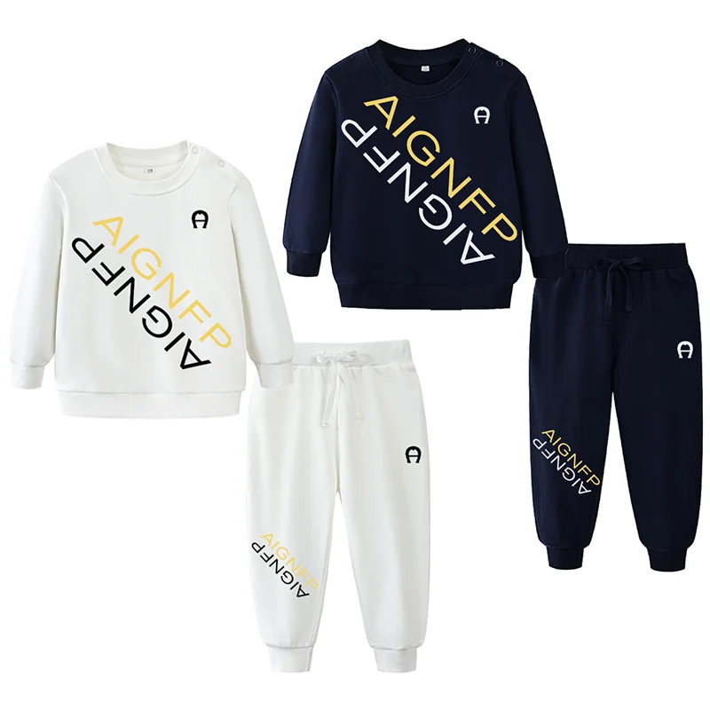 新生児服セット-0-24ヶ月-冬用-レタープリントトップス-パンツ-ベビープルオーバー-2点セット-フーディー-コットン-スウェットシャツ-幼児用スーツ